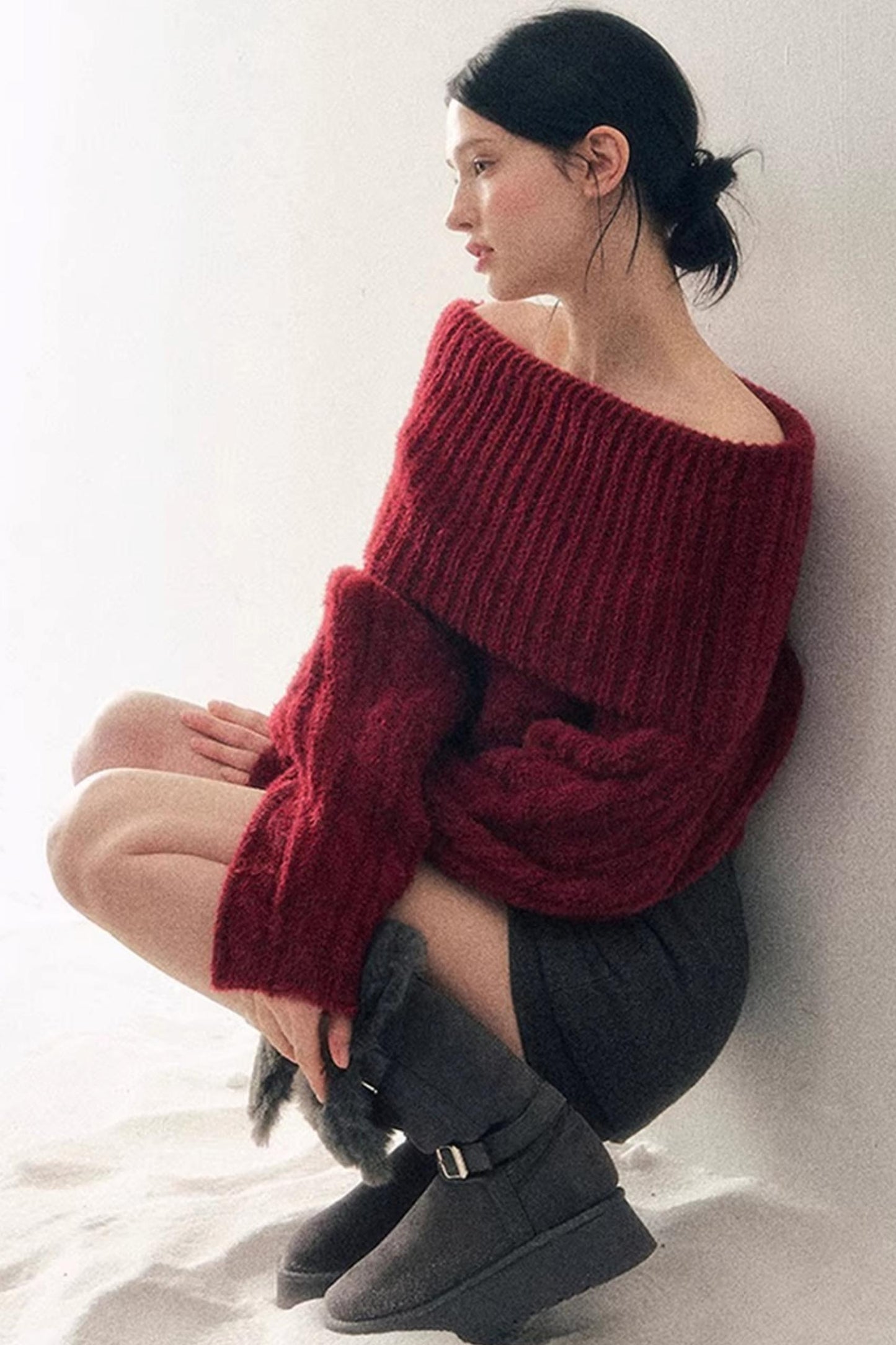 Off-Shoulder Cable Knit Sweater