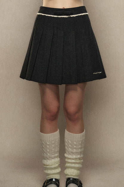 High Waist Woolen Pleated Skirt Set-Up