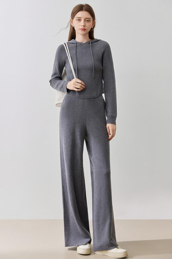 Hooded Knit Sweater & Wide-Leg Pants Set