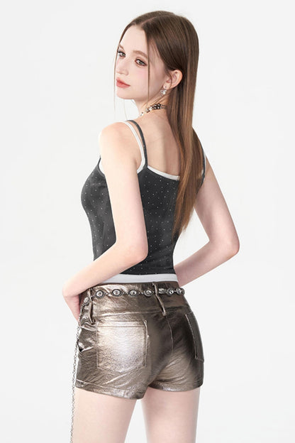 Rhinestone Suspenders Top