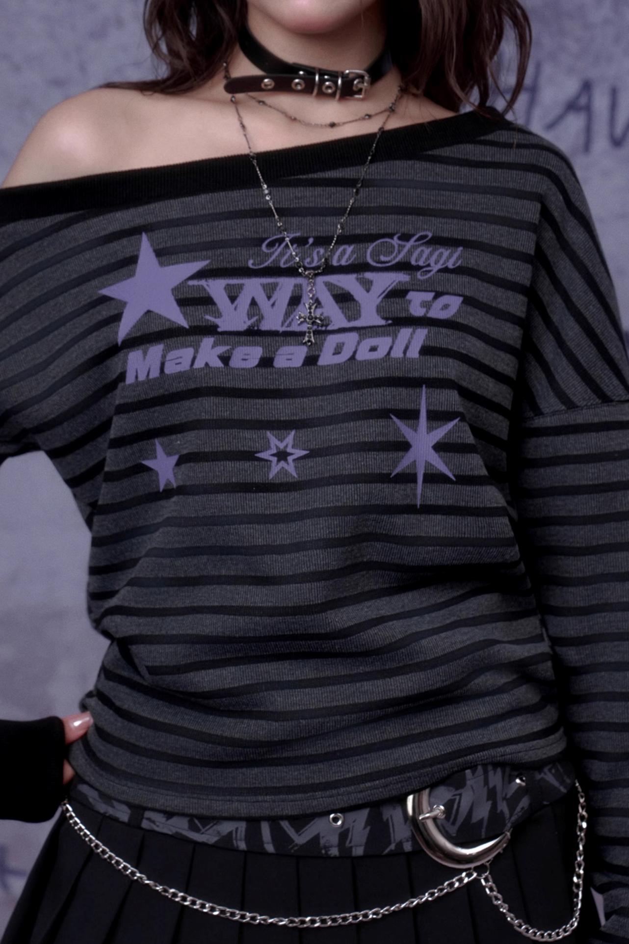 Purple Star Slanted Shoulder Sweatshirt