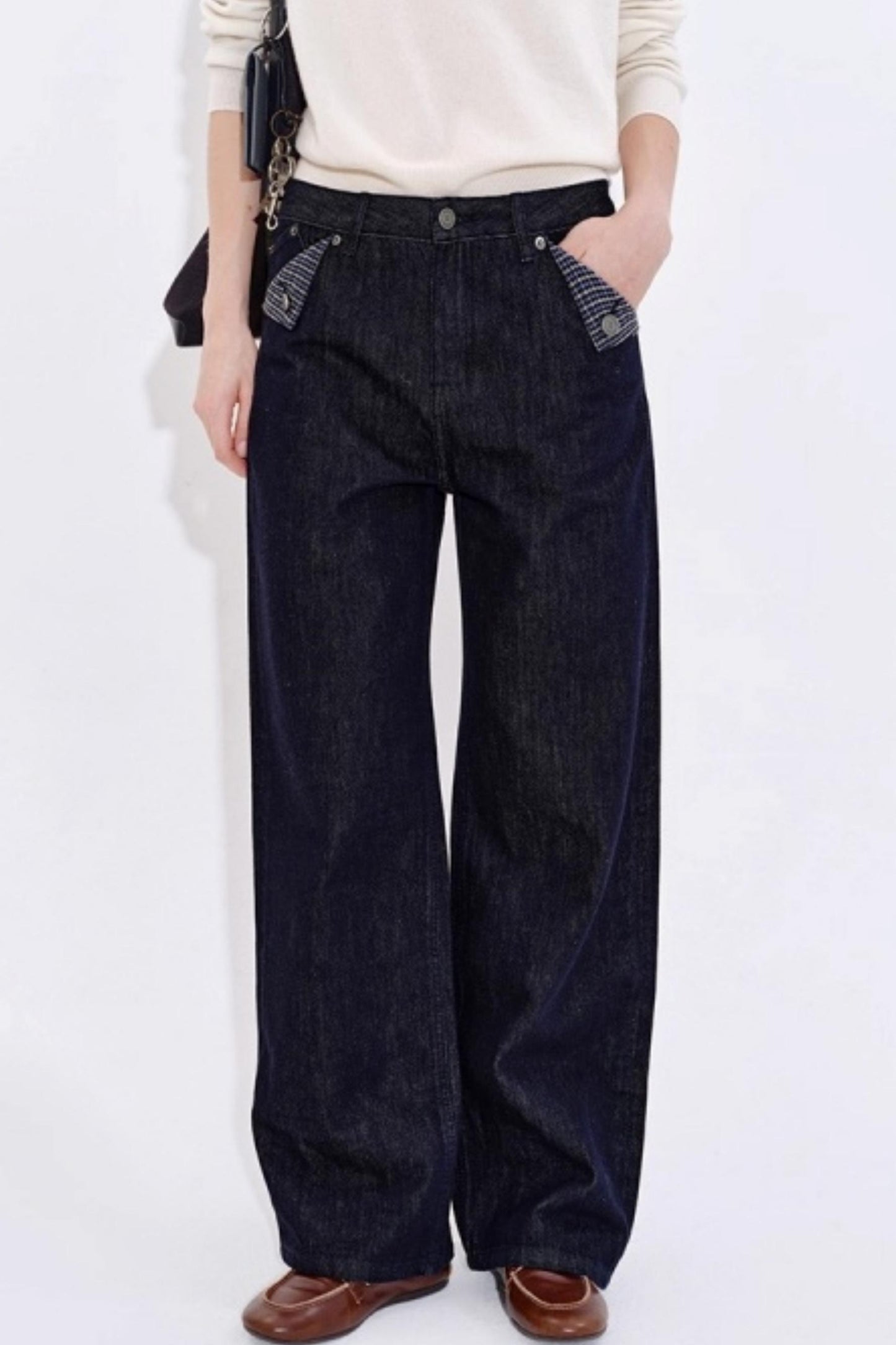 Yuppie Check Contrast Straight Jeans