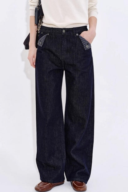 Yuppie Check Contrast Straight Jeans