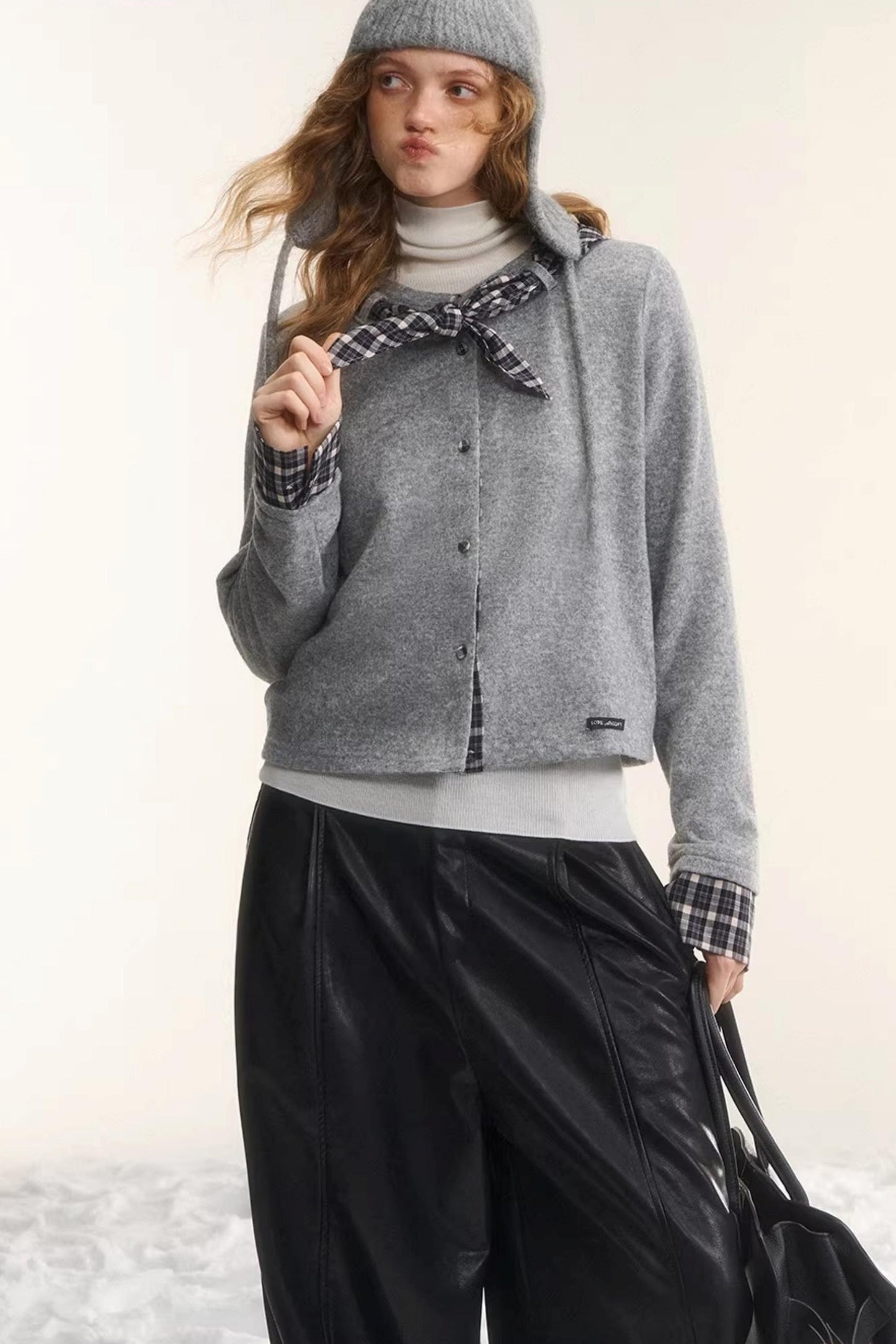 Wool Plaid Patchwork Cardigan