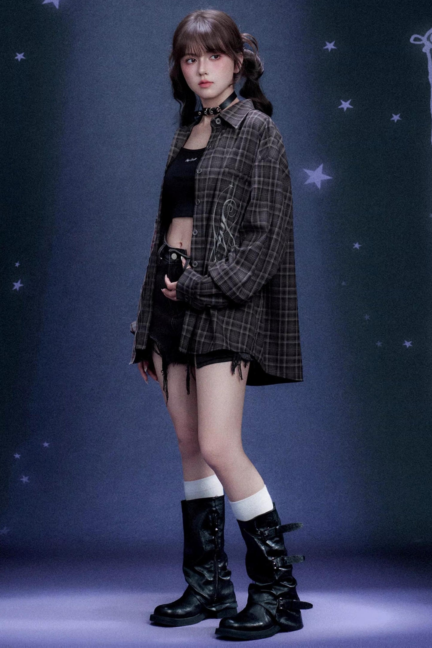 Plaid Asymmetric Patchwork Shirt