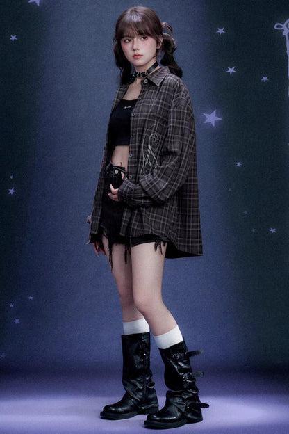 Plaid Asymmetric Patchwork Shirt