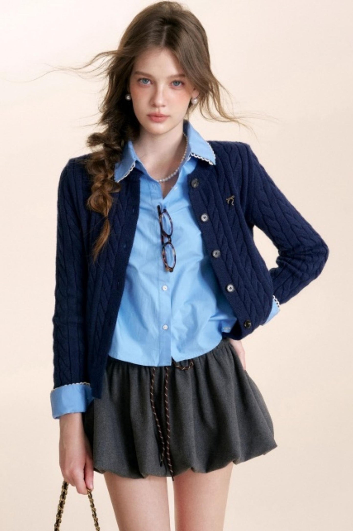 Color-Blocked Woolen Puff Skirt