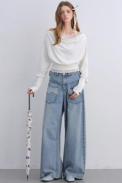 Lace Patchwork Turtleneck Top