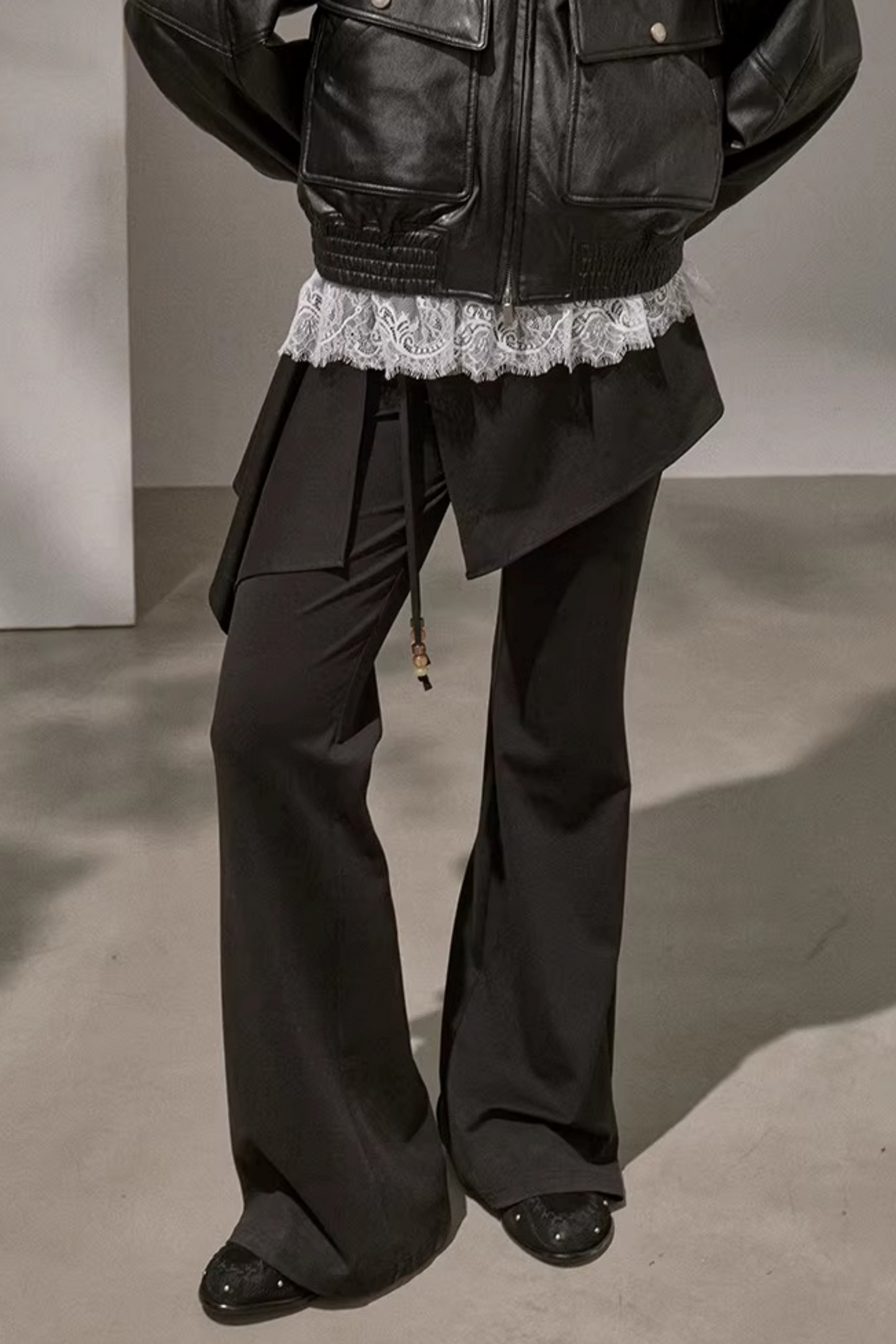 Patchwork Fleece-Lined Flared Pants