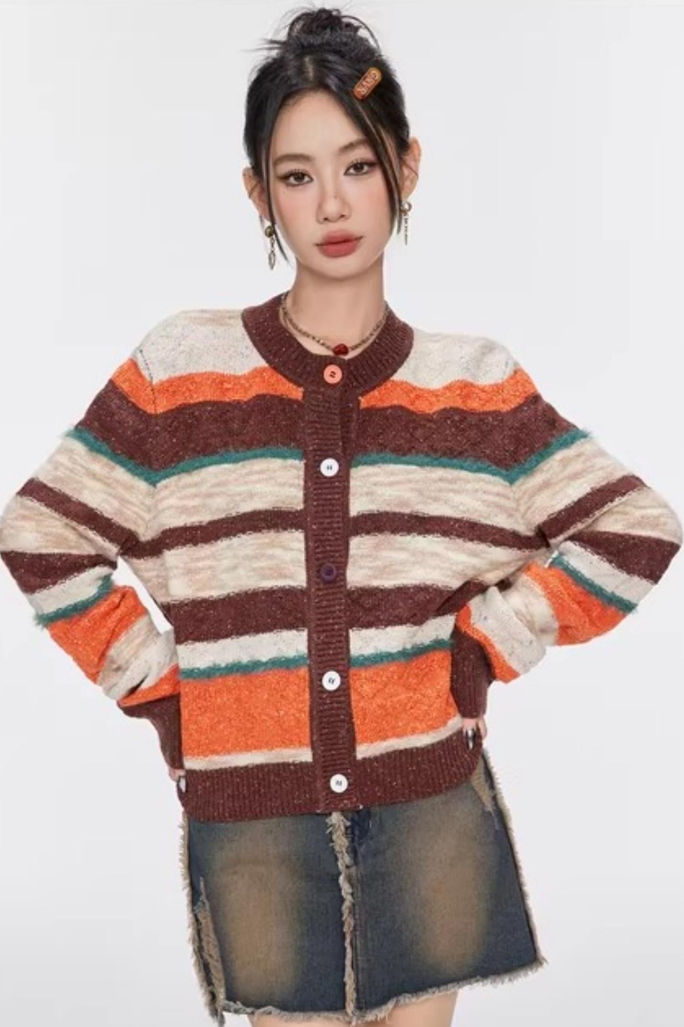 Melard Striped Knit Cardigan Top