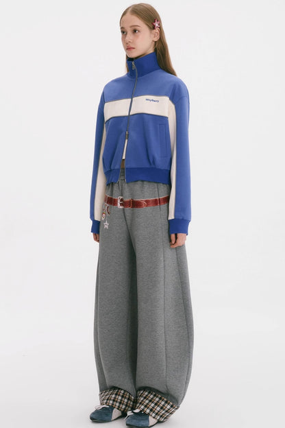 Retro Patchwork Sweatshirt Jacket