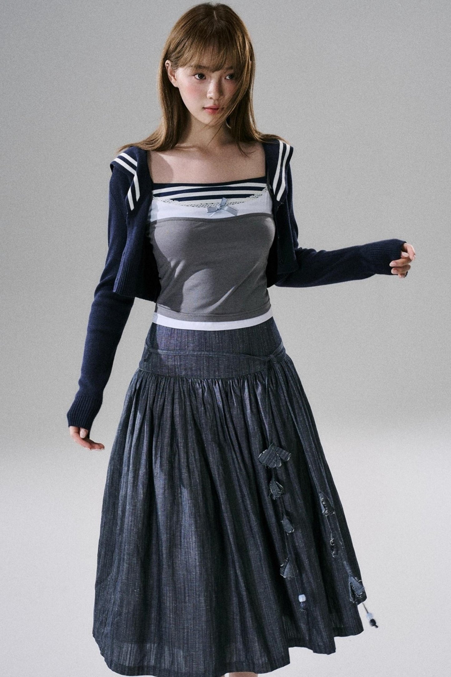 Cute Fake Two-Piece Layered Top