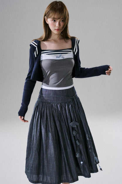 Cute Fake Two-Piece Layered Top