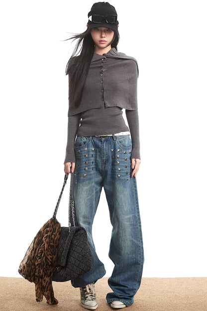 Gray Knitted Turtleneck Sweater