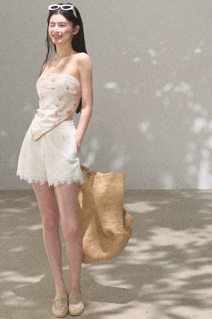 Lyocell-Spitzenhose mit weitem Bein