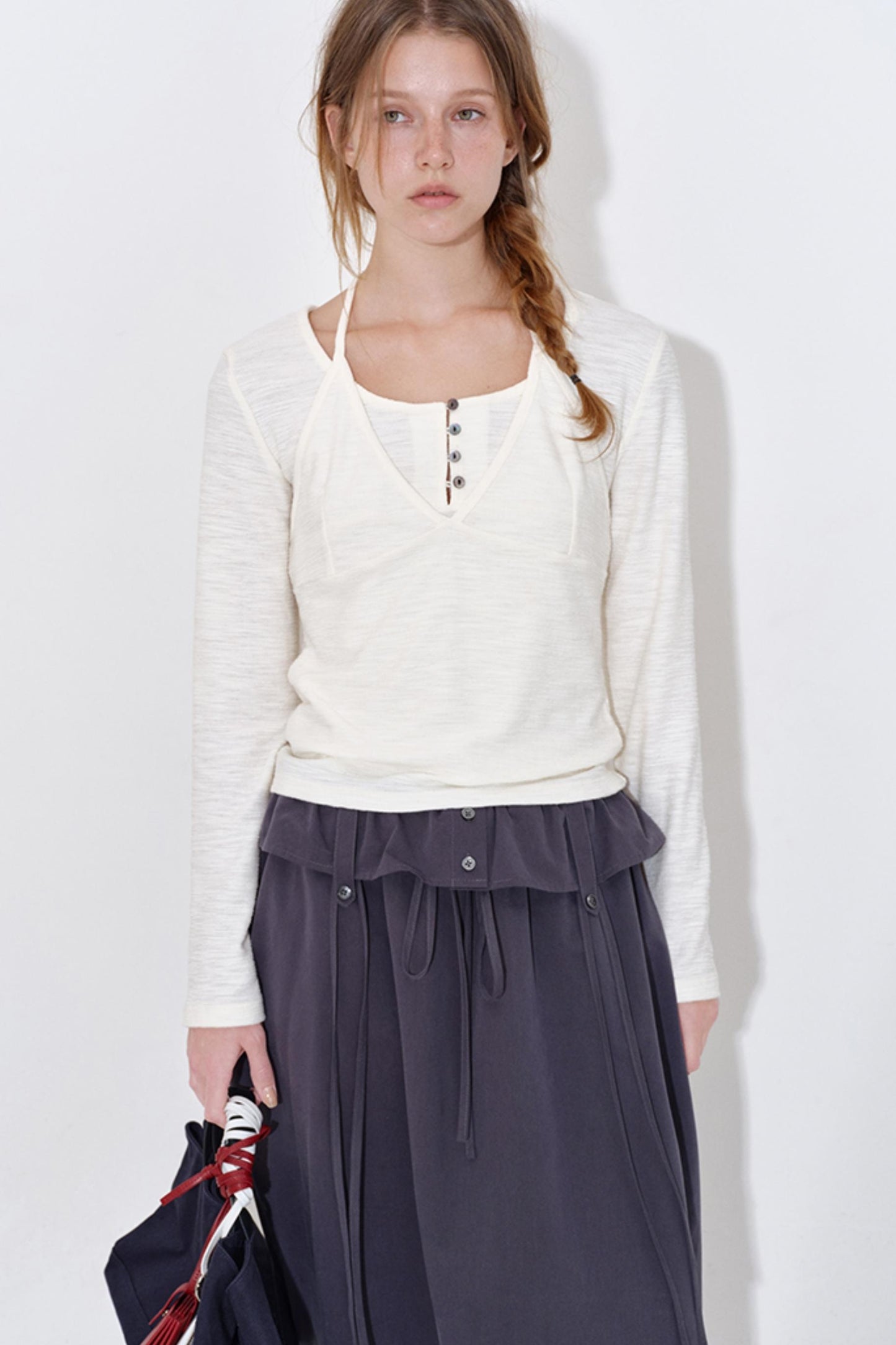 Texture Fabric Halter Camisole Top Set