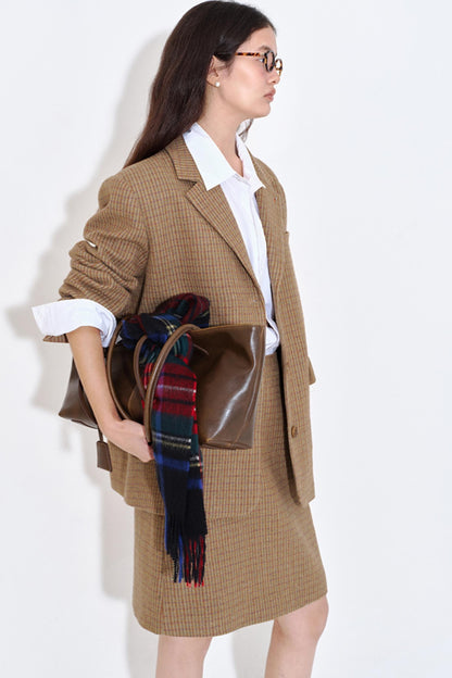 Color Block Plaid Suit Jacket