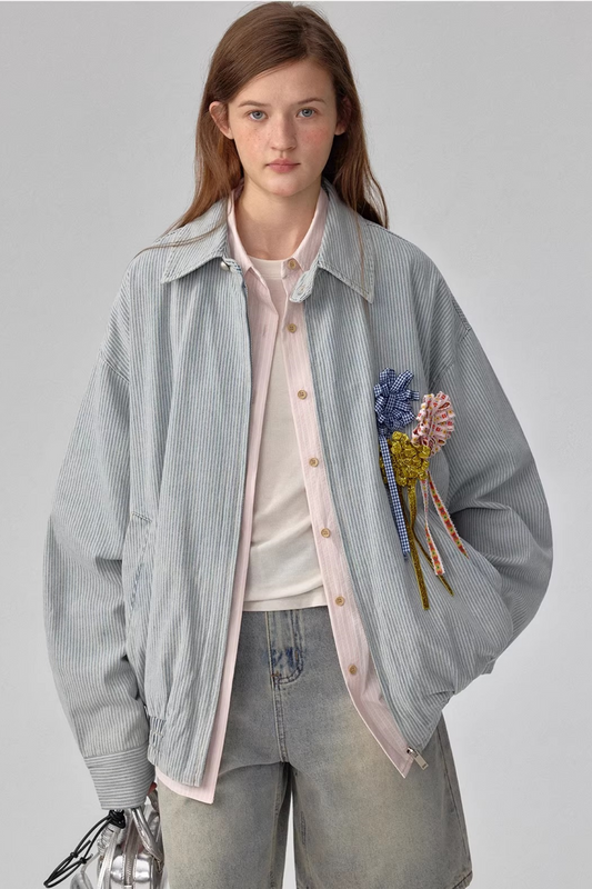 Spring Story Striped Denim Jacket Set-Up