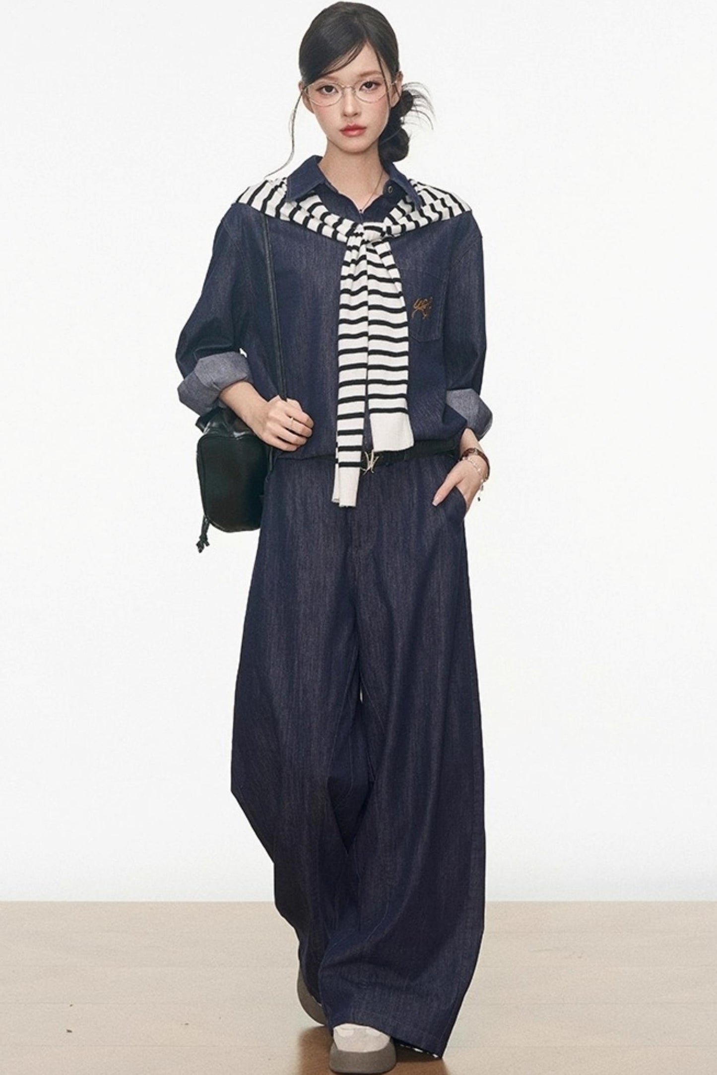 Tencel Denim Shirt With Shawl Set-Up