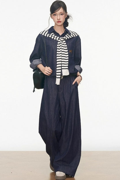 Tencel Denim Shirt With Shawl Set-Up