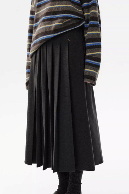 A-Line Woolen Pleated Skirt