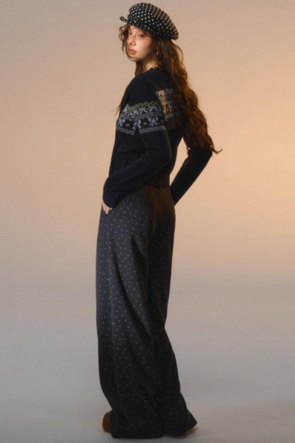 Fair Isle Bow Tie Fake Two-Piece Sweater