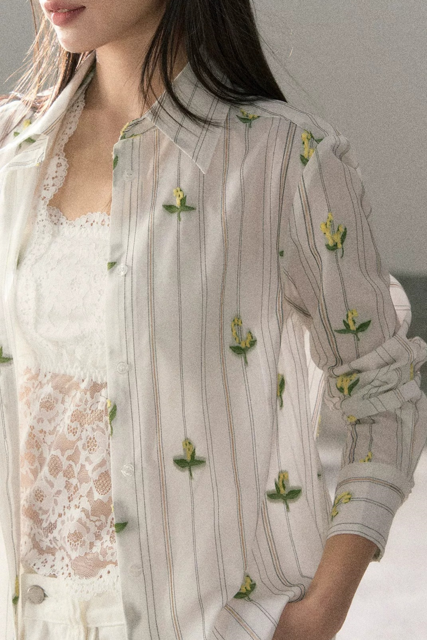 Striped Floral Sunscreen Shirt Set-Up