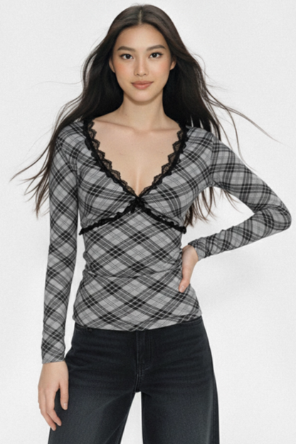 Retro Plaid Lace Top