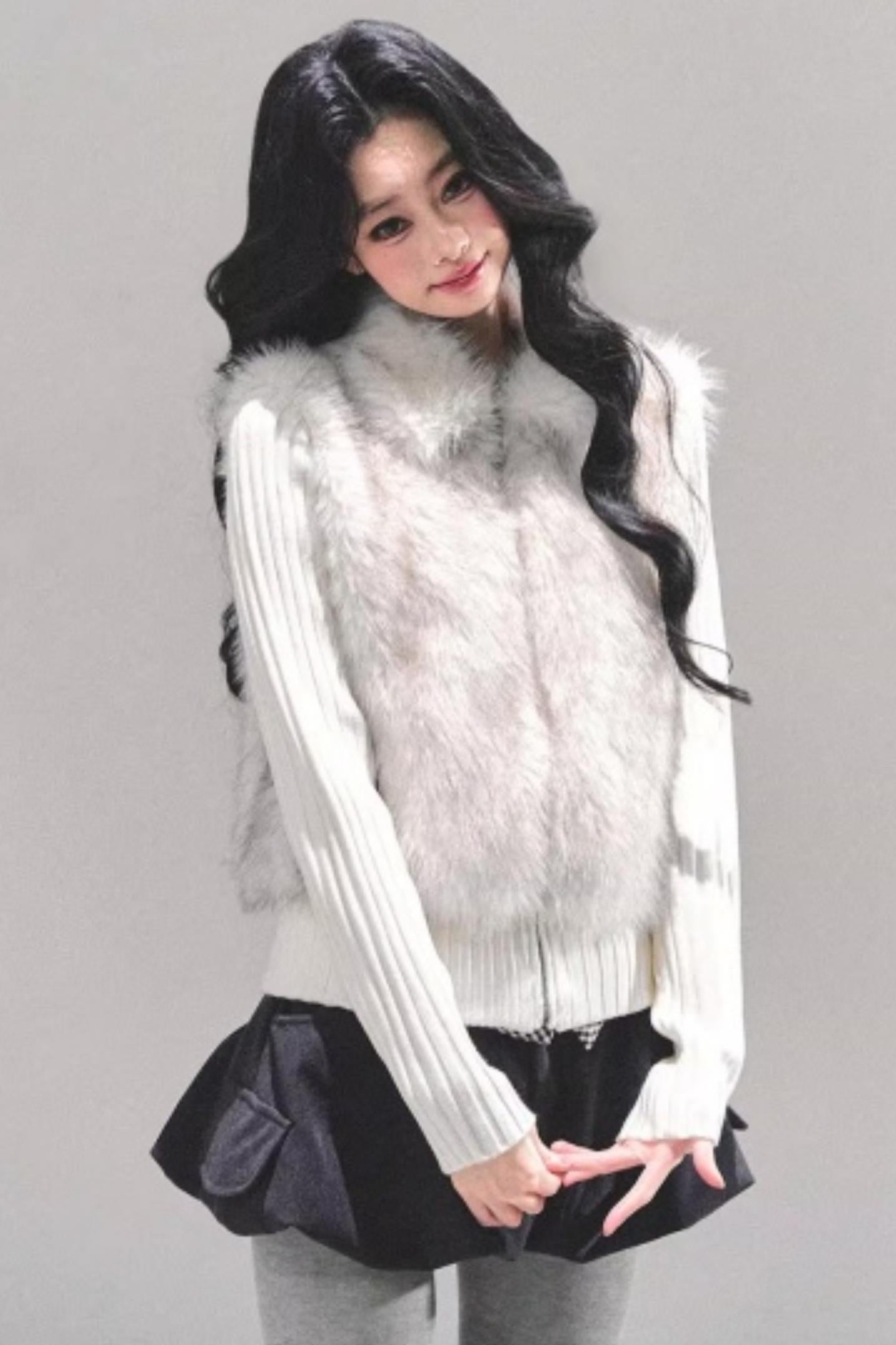 Faux Fur Leopard Knit Jacket