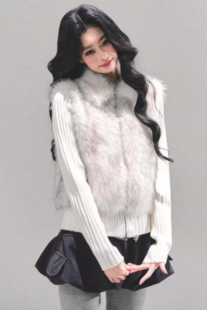 Faux Fur Leopard Knit Jacket