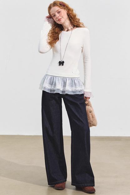 Denim Pleated Pants