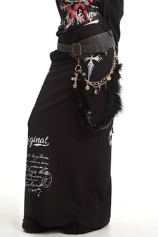 Vintage Cross Print Straight Skirt