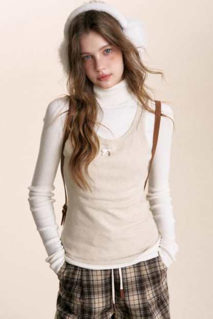Fake Two-Piece Wool Blend Knit Vest