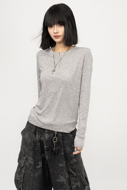 Autumn Black Shoulder Slim T-shirt