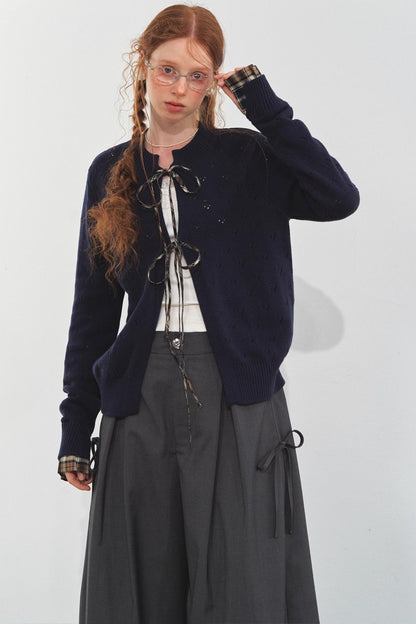 Vintage Check Lace-Up Cardigan