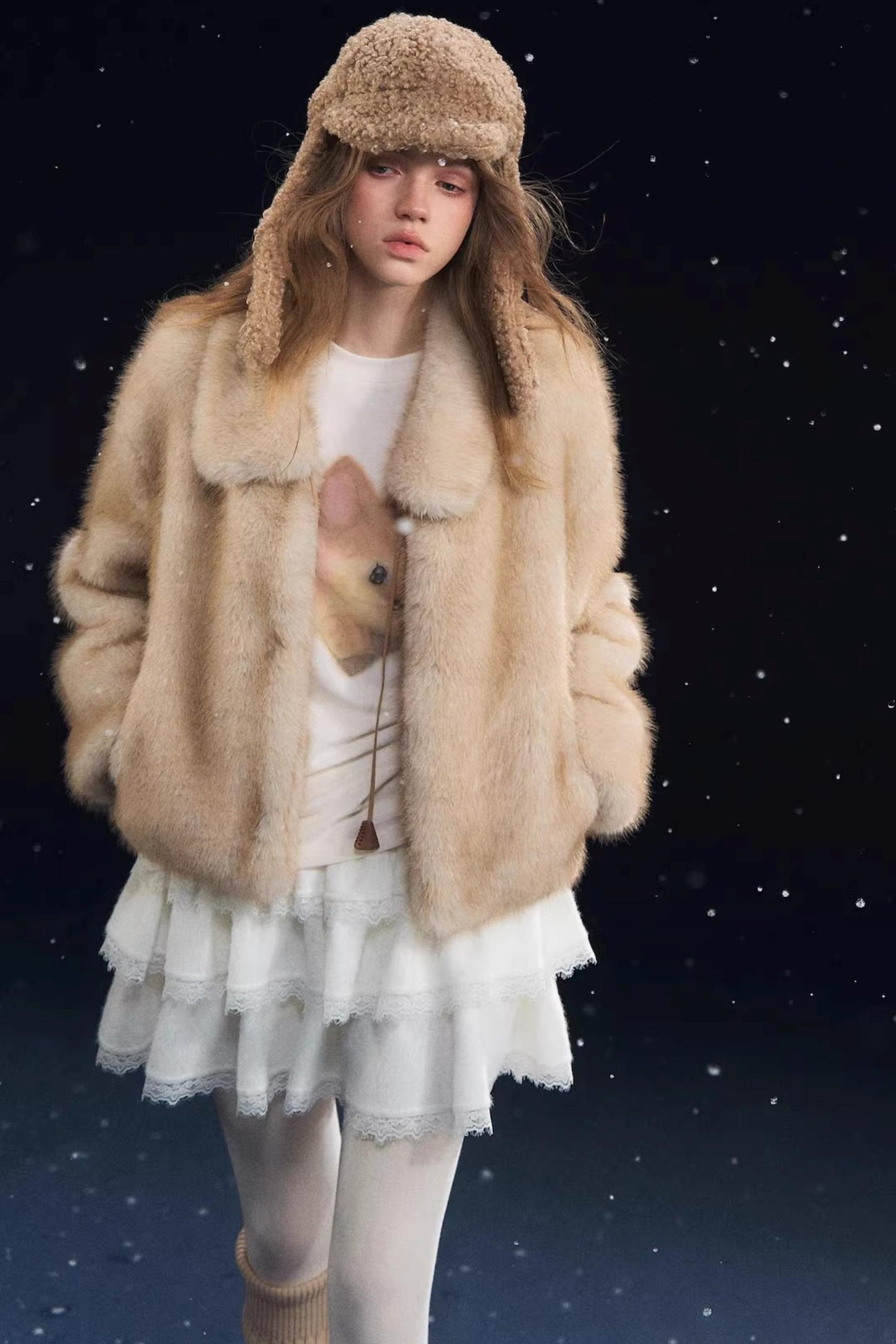 Lace-Up Lapel Fur Coat