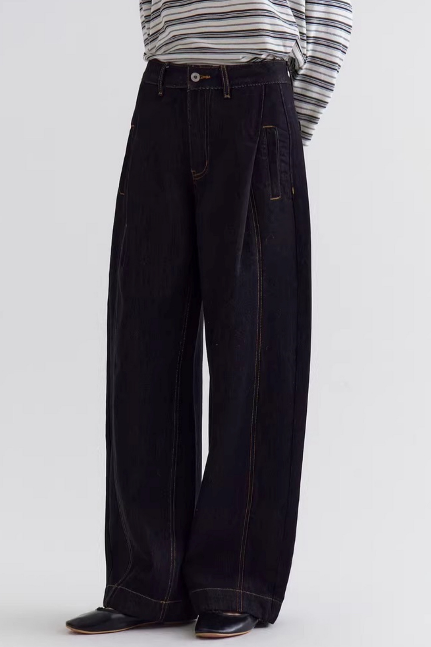 Color-Blocking Drape Denim Pants