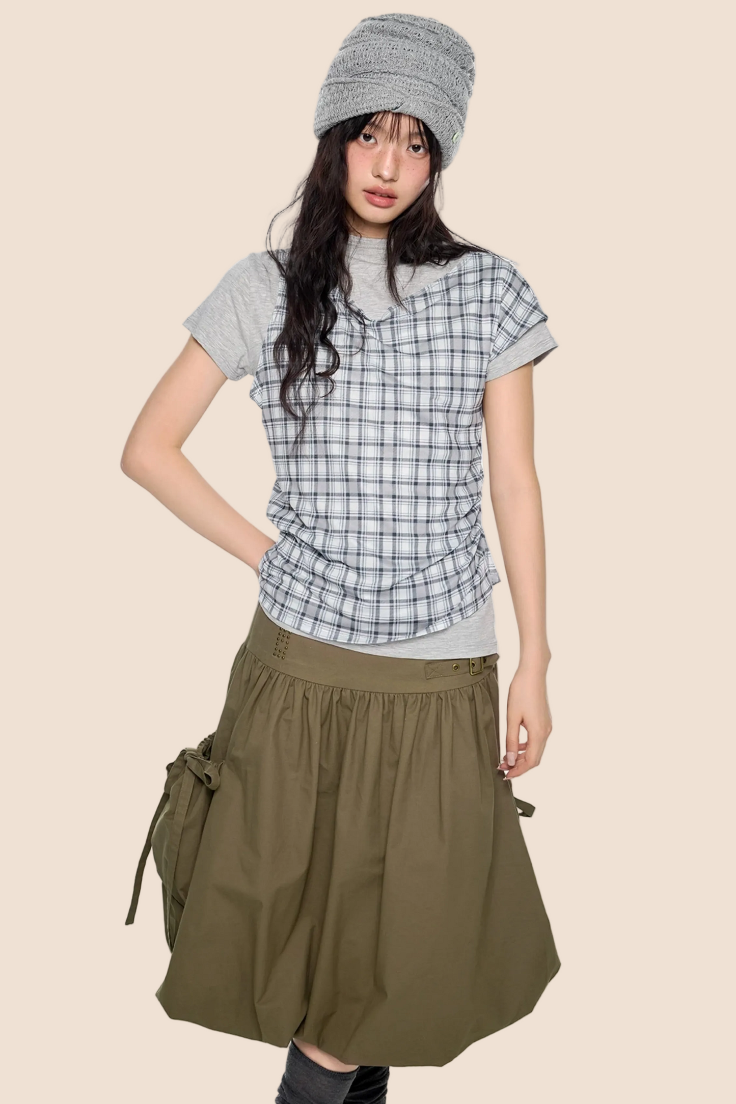 Plaid Layered Retro Top Set