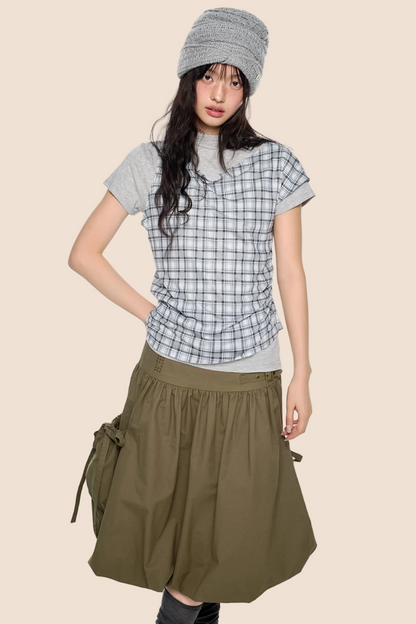 Plaid Layered Retro Top Set