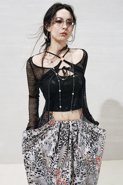 Lace Metallic Cardigan Set