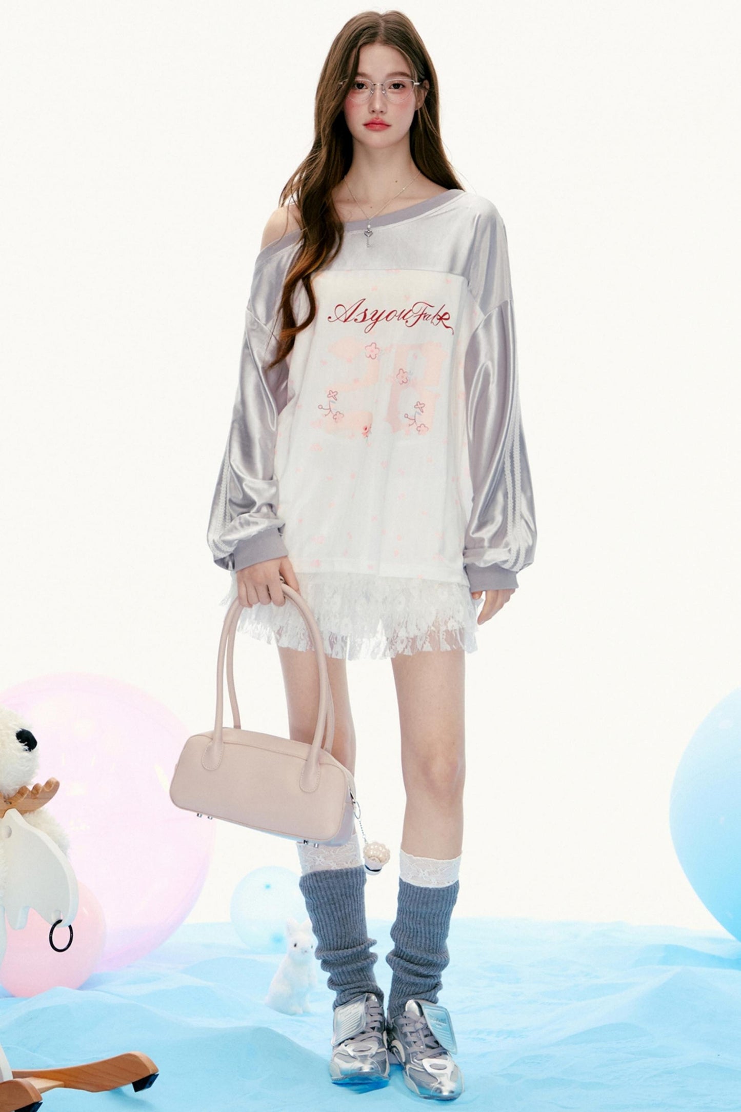 Suspender Design Long-Sleeve Lace T-Shirt