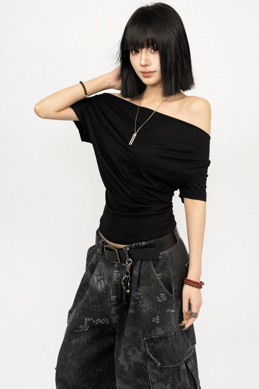 Black Off-Shoulder Slimming Top