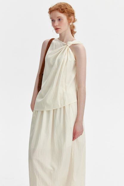 Textured Knot Vest & Skirt Set
