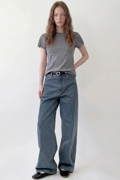 Pantaloni in denim vintage a vita alta