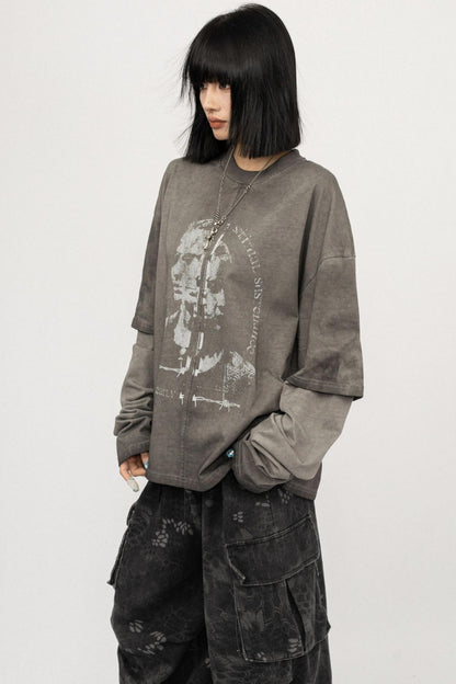 Vintage Distressed Gray Long Sleeve T-Shirt