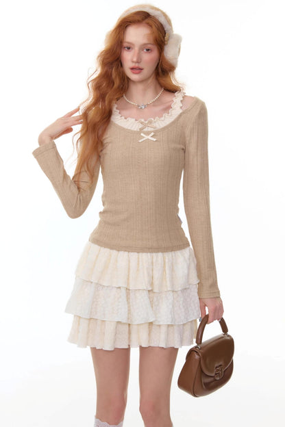 Fake Two Bow Halterneck Top