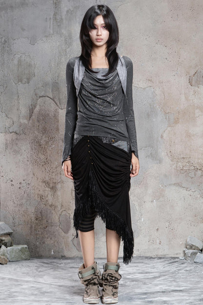 Irregular Patchwork Drawstring Skirt