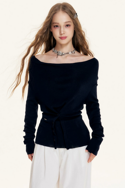 Schulterfreier Drapier-Strickpullover