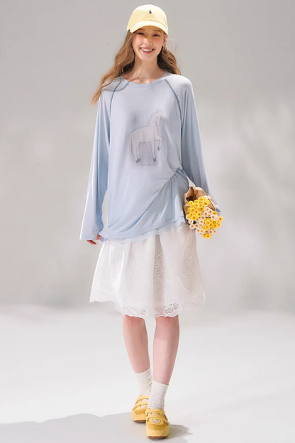 Tencel Wool Lace Patchwork Top