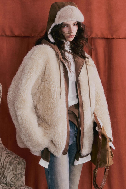 Hooded Fur Patchwork Jacket